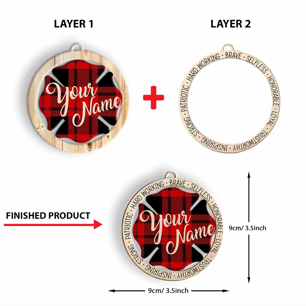Our Hero Back The Red - Personalized Firefighter Layered Wood Ornament