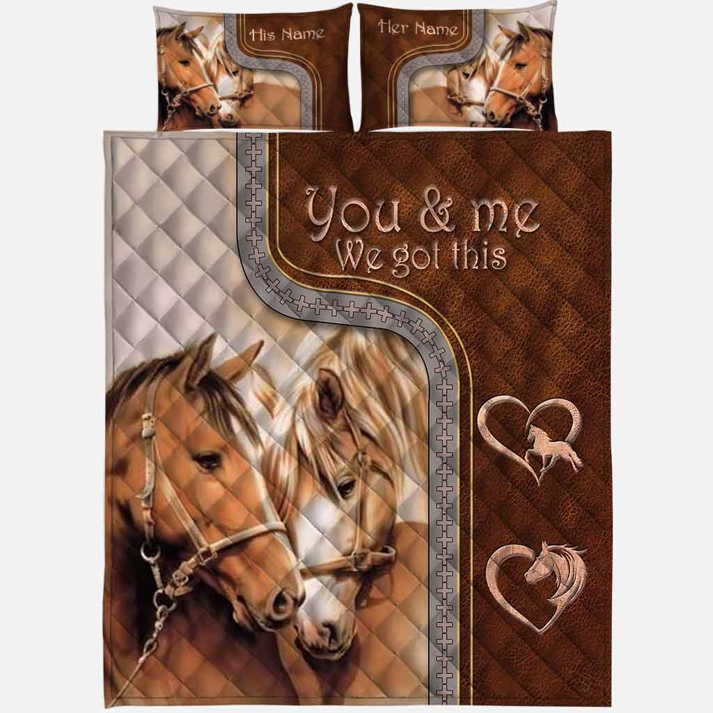 You And Me We Got This - Personalized Horse Quilt Set With Leather Pattern Print