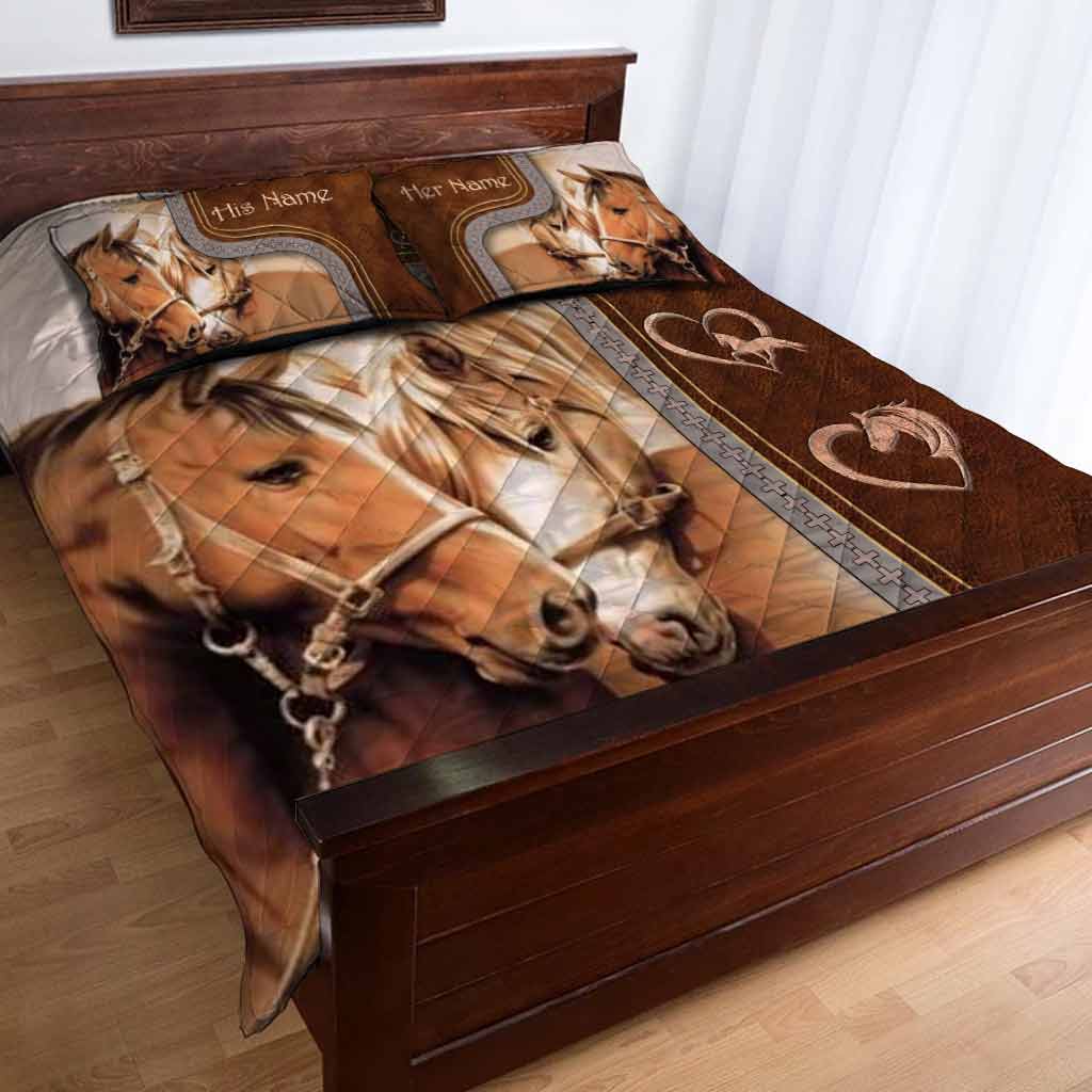 You And Me We Got This - Personalized Horse Quilt Set With Leather Pattern Print