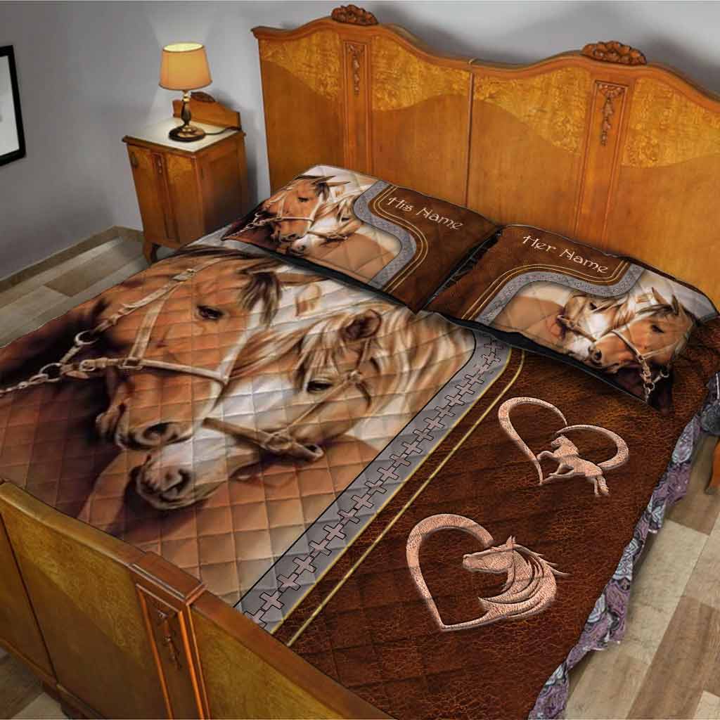 You And Me We Got This - Personalized Horse Quilt Set With Leather Pattern Print