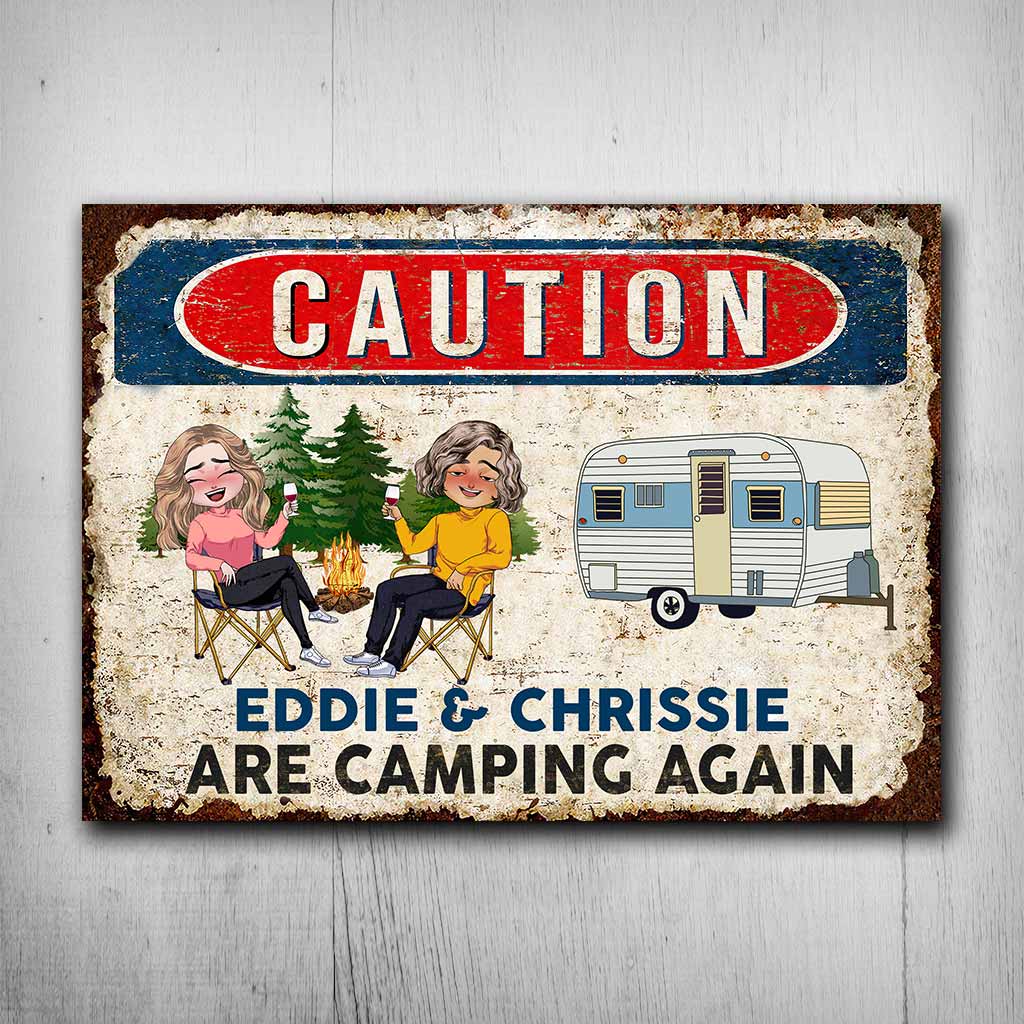 Caution - Personalized Camping Rectangle Metal Sign