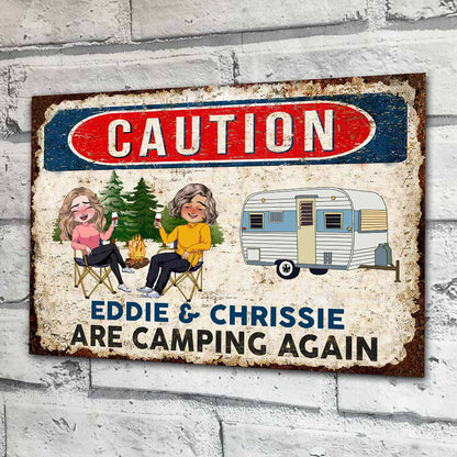 Caution - Personalized Camping Rectangle Metal Sign