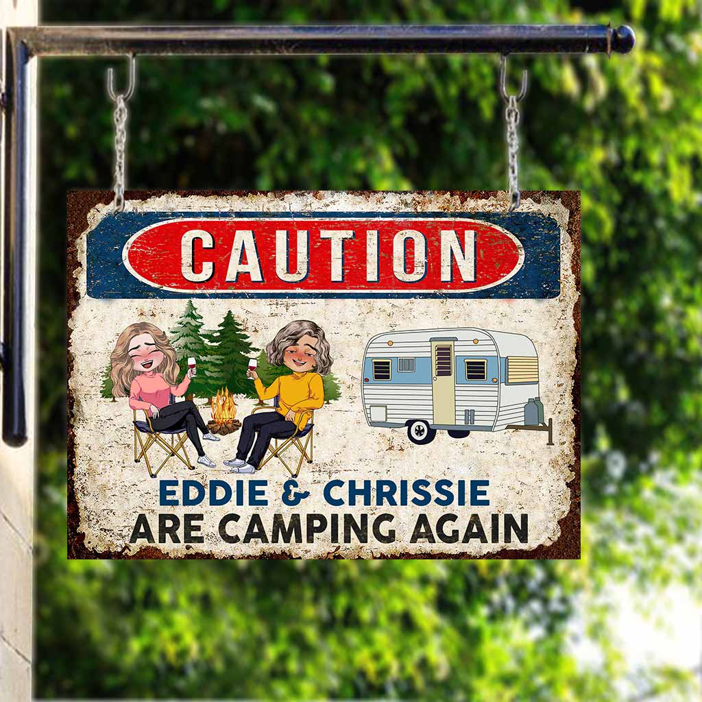 Caution - Personalized Camping Rectangle Metal Sign