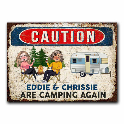 Caution - Personalized Camping Rectangle Metal Sign