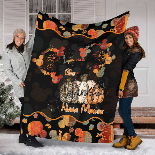 One Thankful Nana Mouse - Personalized Thanksgiving Grandma Blanket