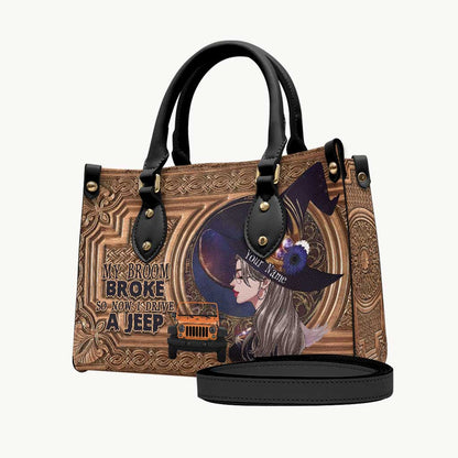 My Broom Broke - Personalized Halloween Car Leather Handbag