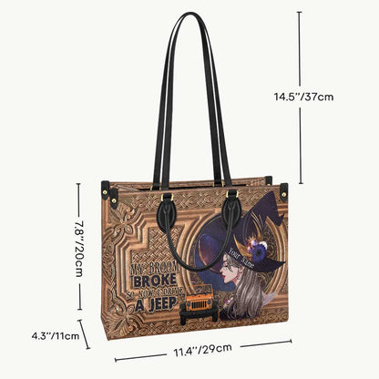 My Broom Broke - Personalized Halloween Car Leather Handbag