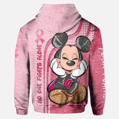 No One Fights Alone - Personalized Breast Cancer Awareness Hoodie And Leggings