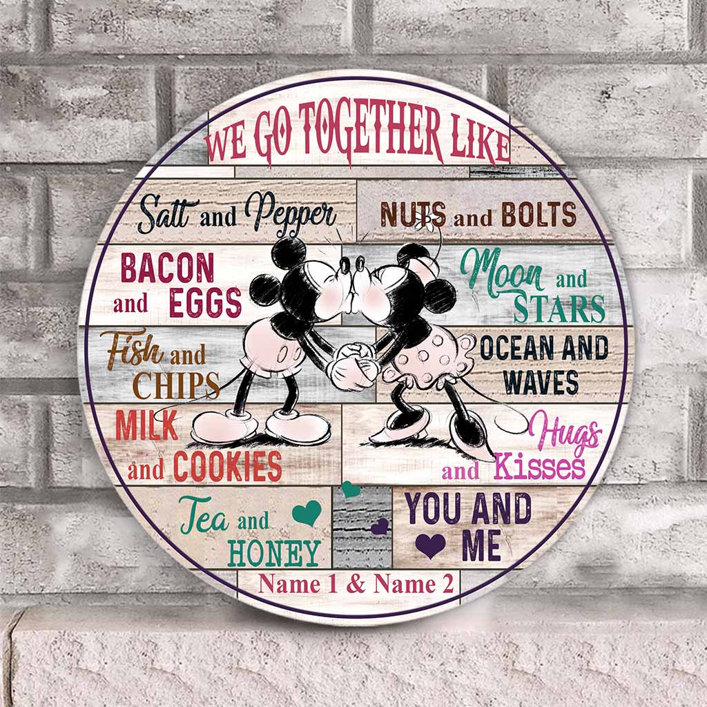 We Go Together - Personalized Couple Mouse Round Wood Sign