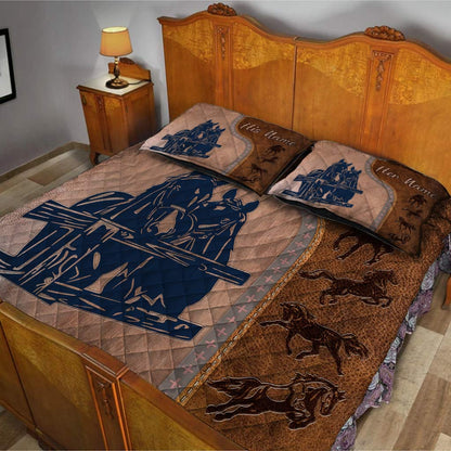 You And Me We Got This - Personalized Couple Horse Quilt Set With Leather Pattern Print