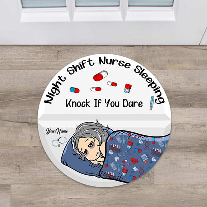 Night Shift Nurse Sleeping - Personalized Shaped Doormat