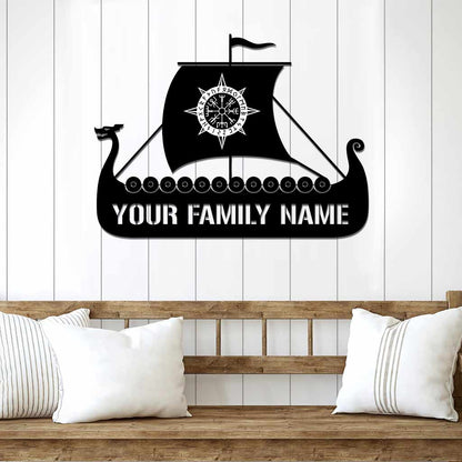 Viking Ship Personalized Cut Metal Sign