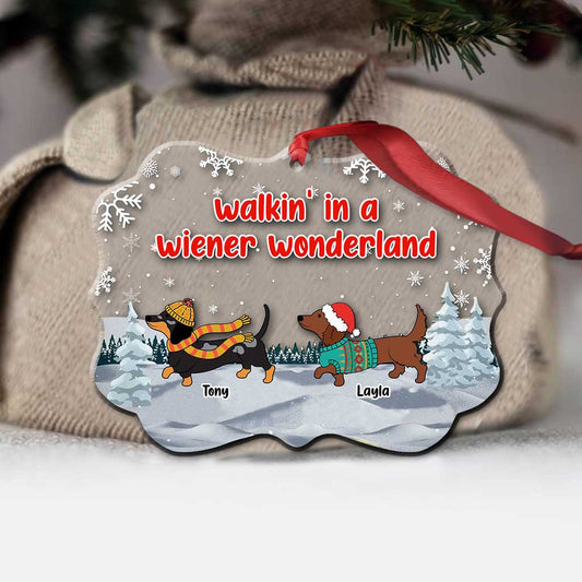 Walking In A Wiener Wonderland - Personalized Dachshund Transparent Ornament