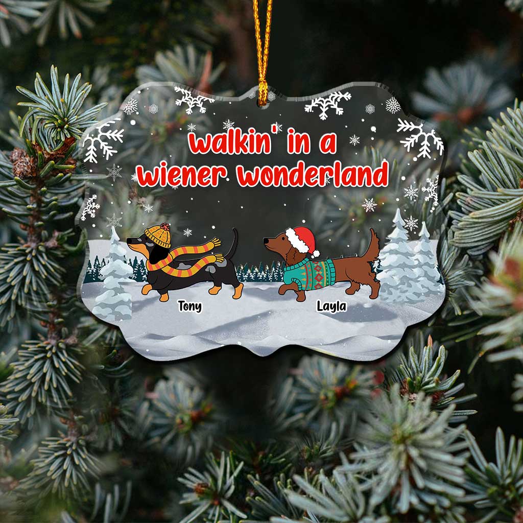 Walking In A Wiener Wonderland - Personalized Dachshund Transparent Ornament