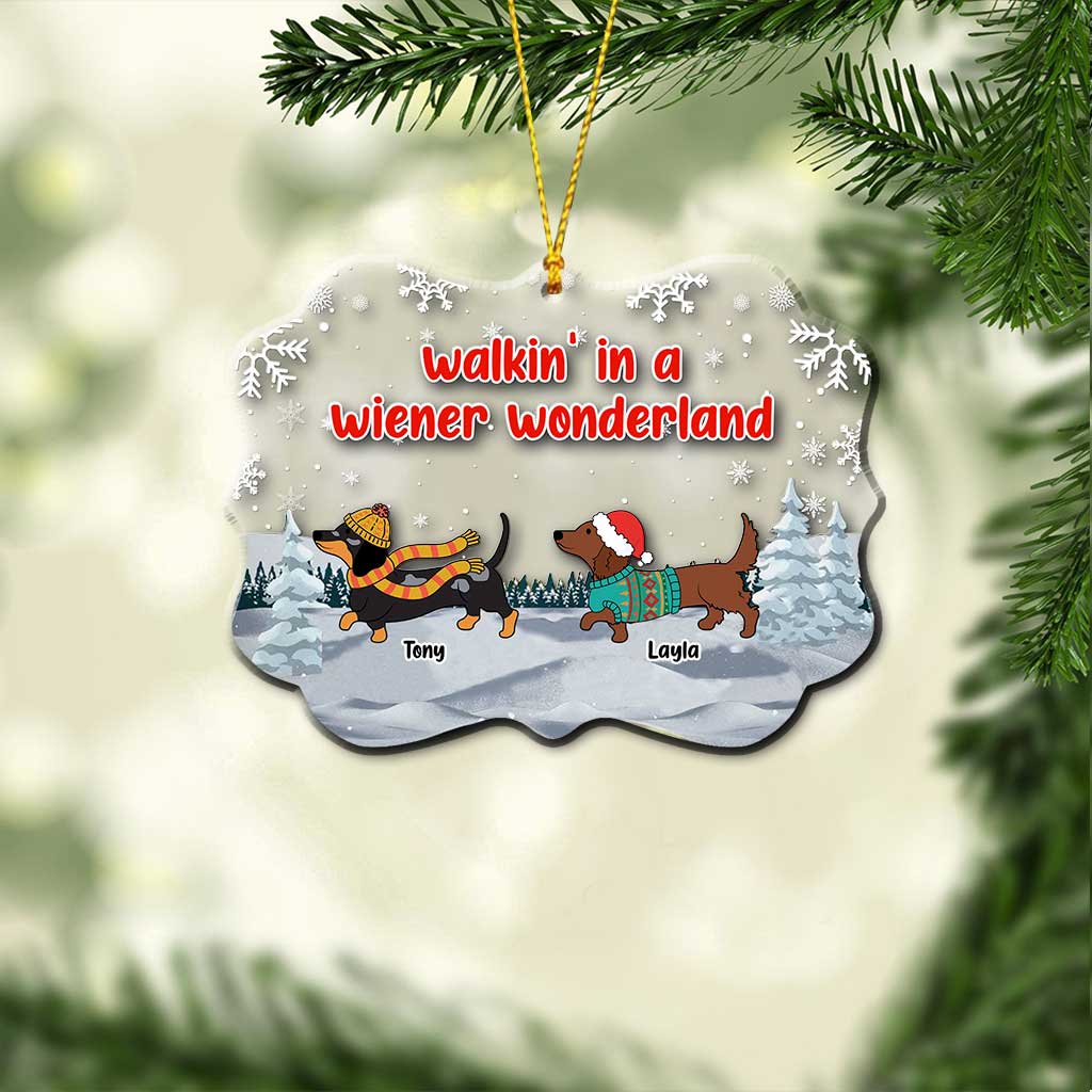Walking In A Wiener Wonderland - Personalized Dachshund Transparent Ornament
