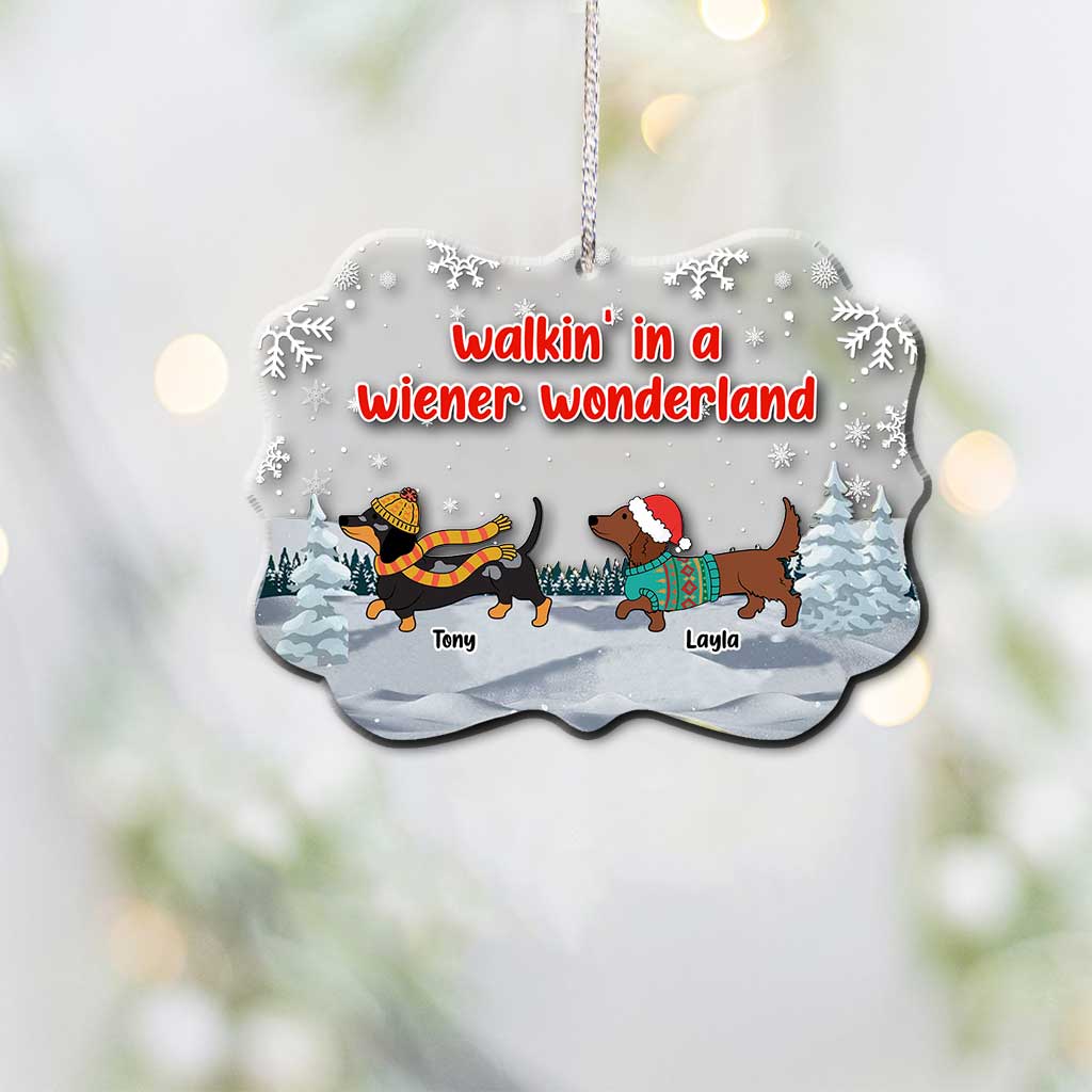 Walking In A Wiener Wonderland - Personalized Dachshund Transparent Ornament