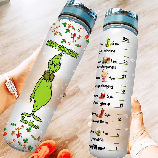 Merry Grinchmas - Personalized Christmas Stole Christmas Water Tracker Bottle