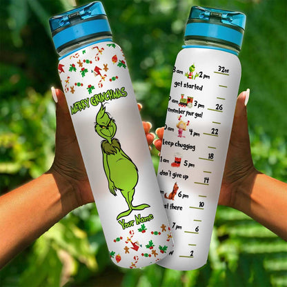 Merry Grinchmas - Personalized Christmas Stole Christmas Water Tracker Bottle