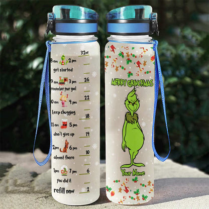 Merry Grinchmas - Personalized Christmas Stole Christmas Water Tracker Bottle