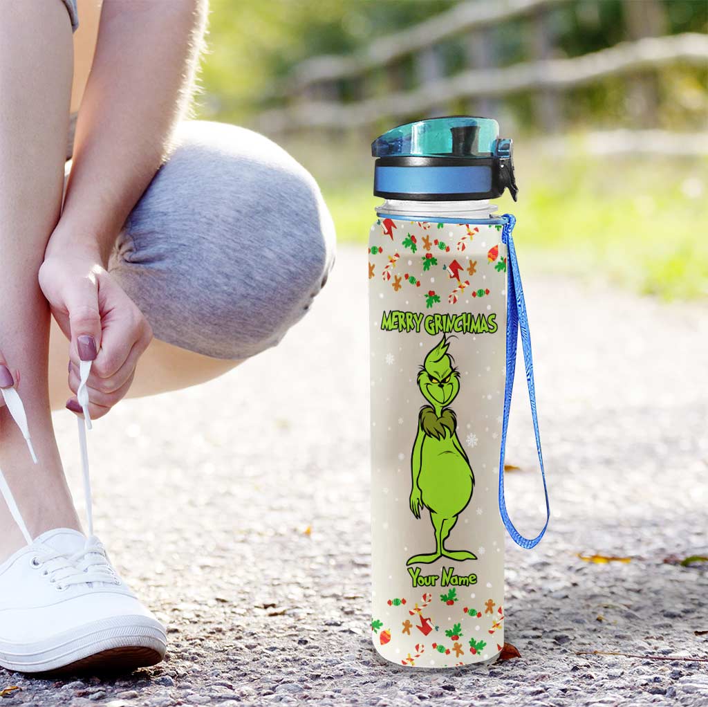 Merry Grinchmas - Personalized Christmas Stole Christmas Water Tracker Bottle