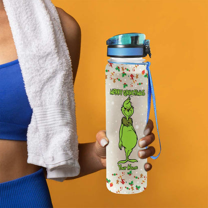 Merry Grinchmas - Personalized Christmas Stole Christmas Water Tracker Bottle