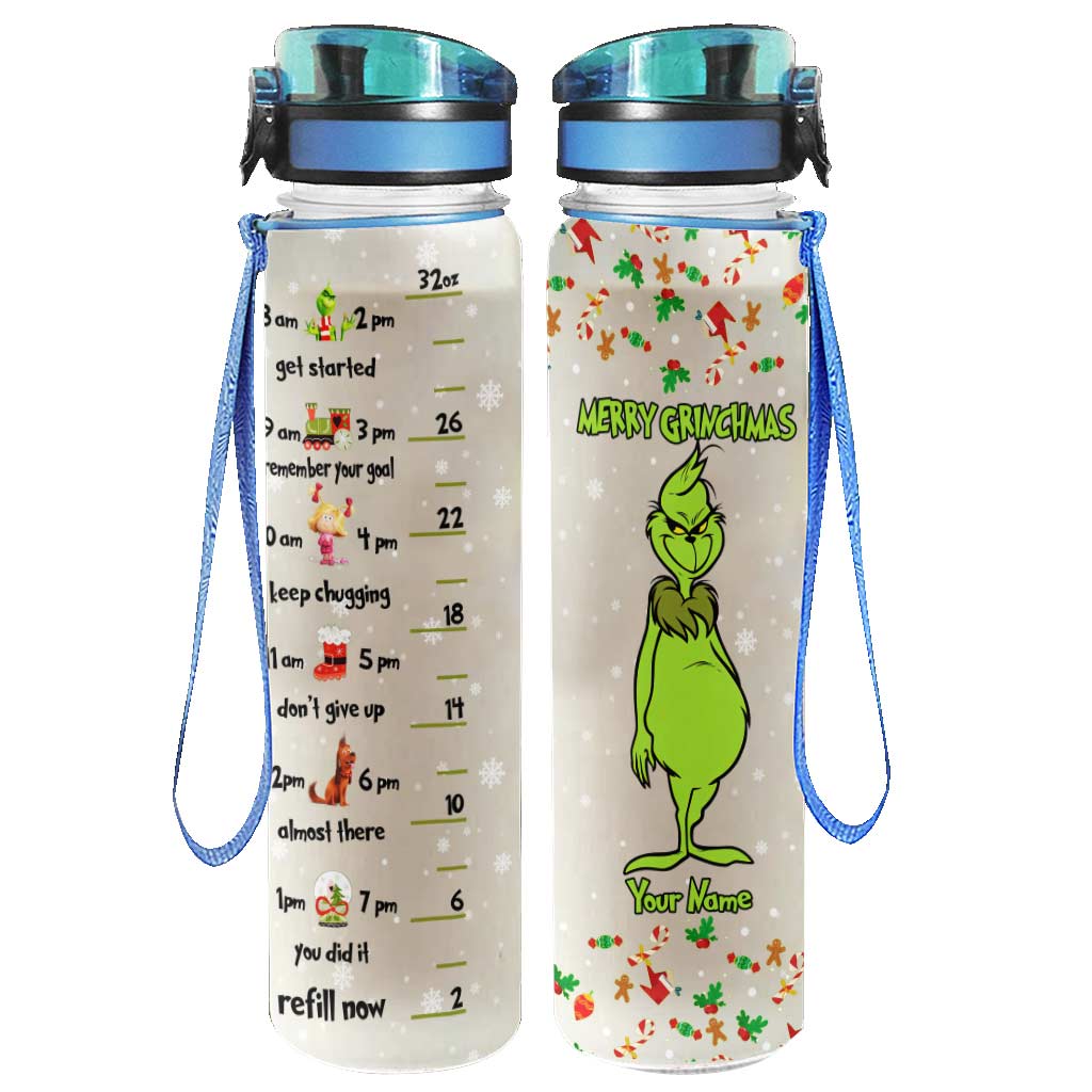 Merry Grinchmas - Personalized Christmas Stole Christmas Water Tracker Bottle