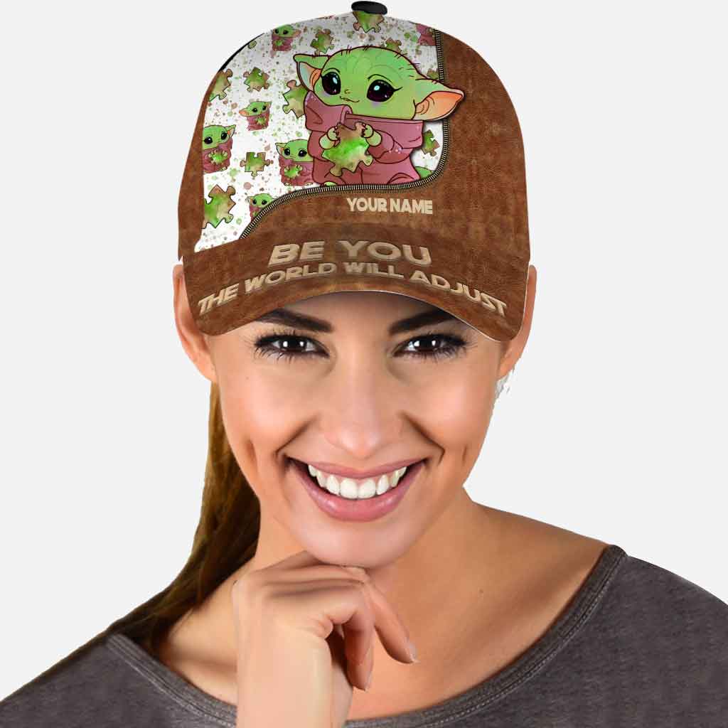 Be You The World Will Adjust - Personalized Autism Awareness Classic Cap With Leather Pattern Print