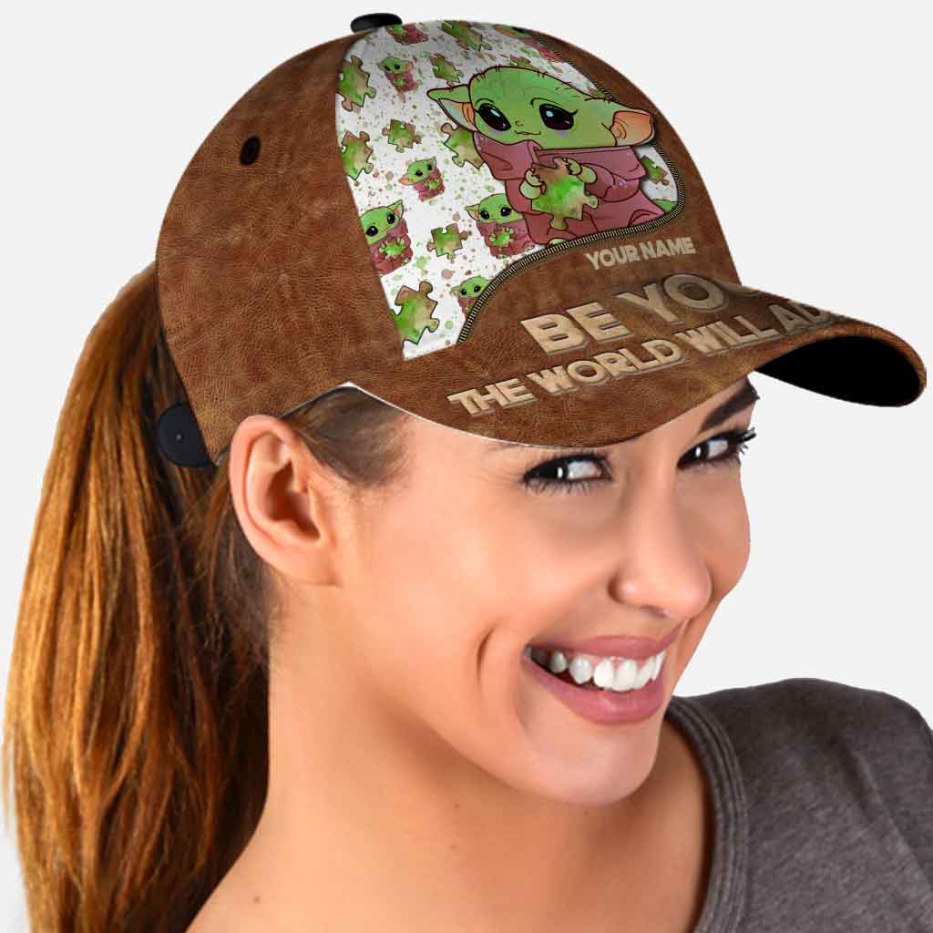 Be You The World Will Adjust - Personalized Autism Awareness Classic Cap With Leather Pattern Print