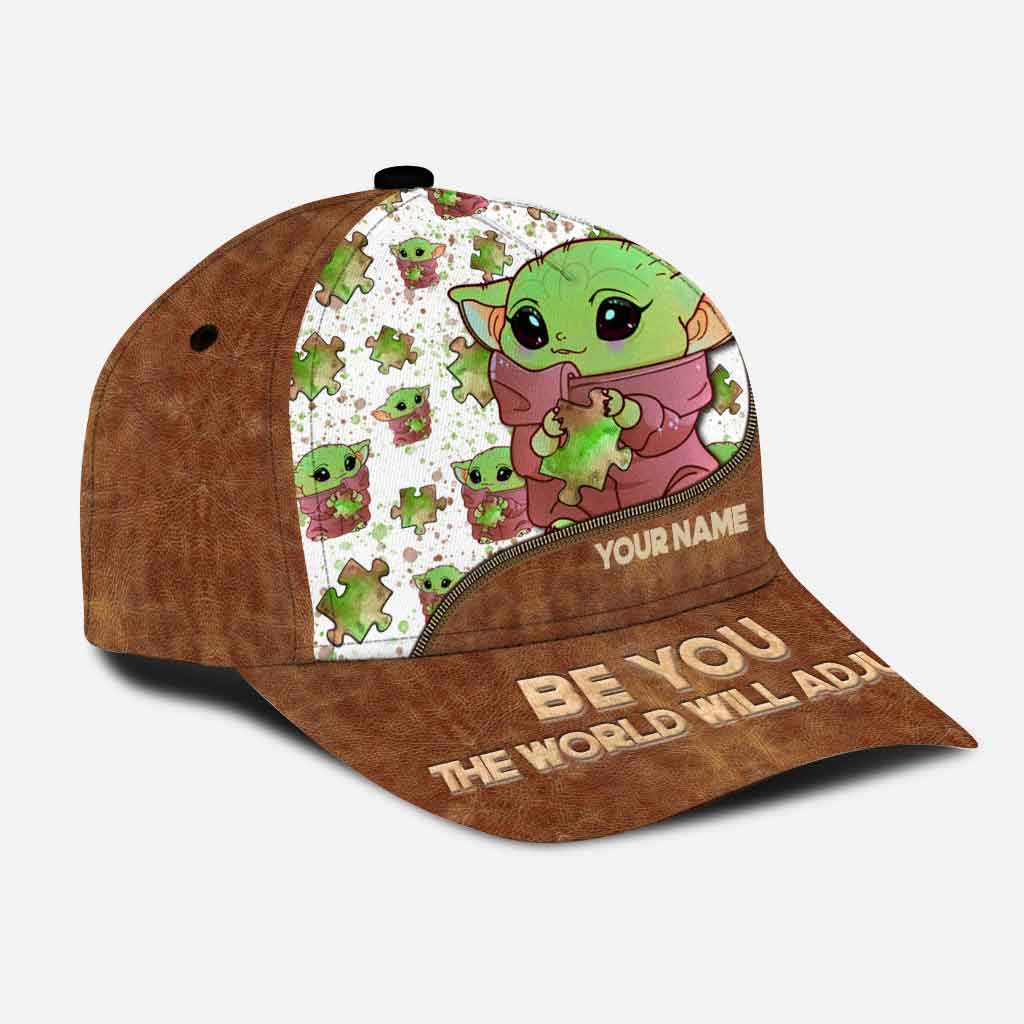 Be You The World Will Adjust - Personalized Autism Awareness Classic Cap With Leather Pattern Print