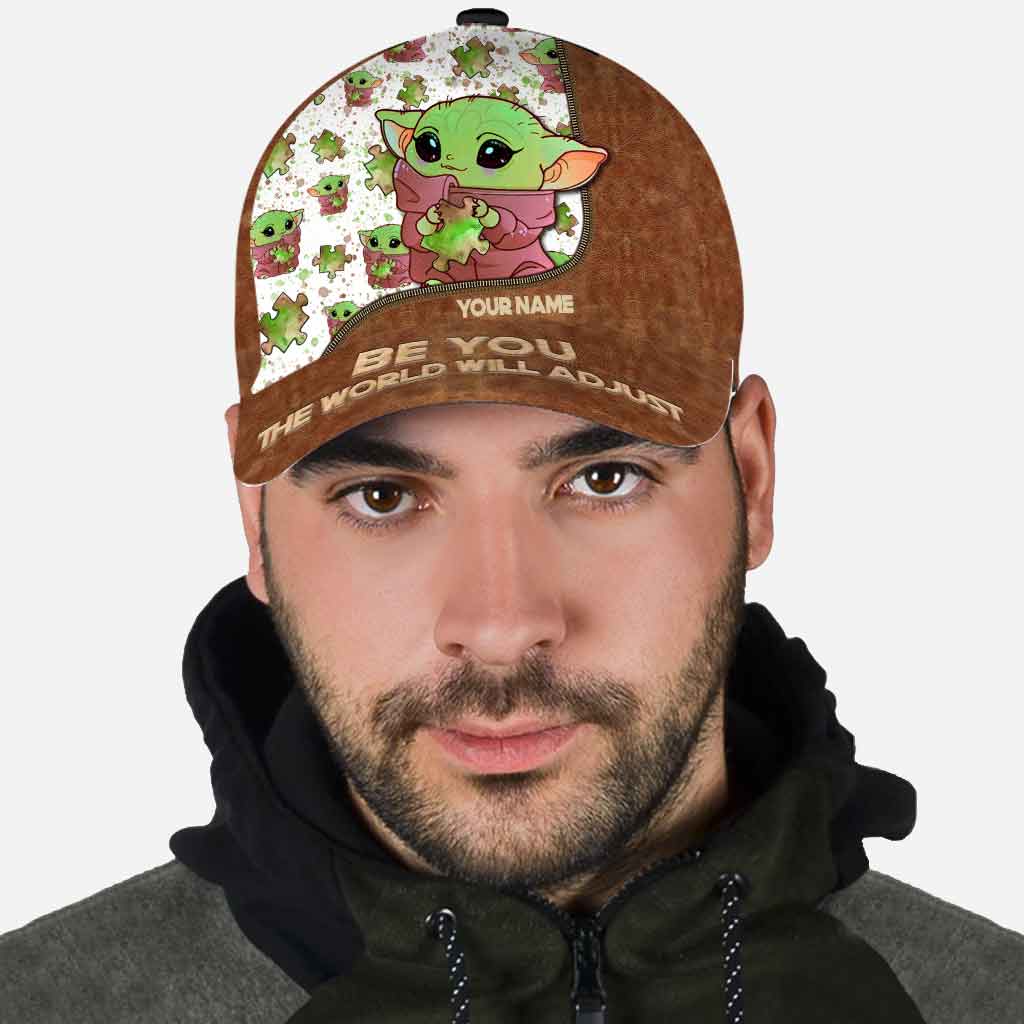Be You The World Will Adjust - Personalized Autism Awareness Classic Cap With Leather Pattern Print