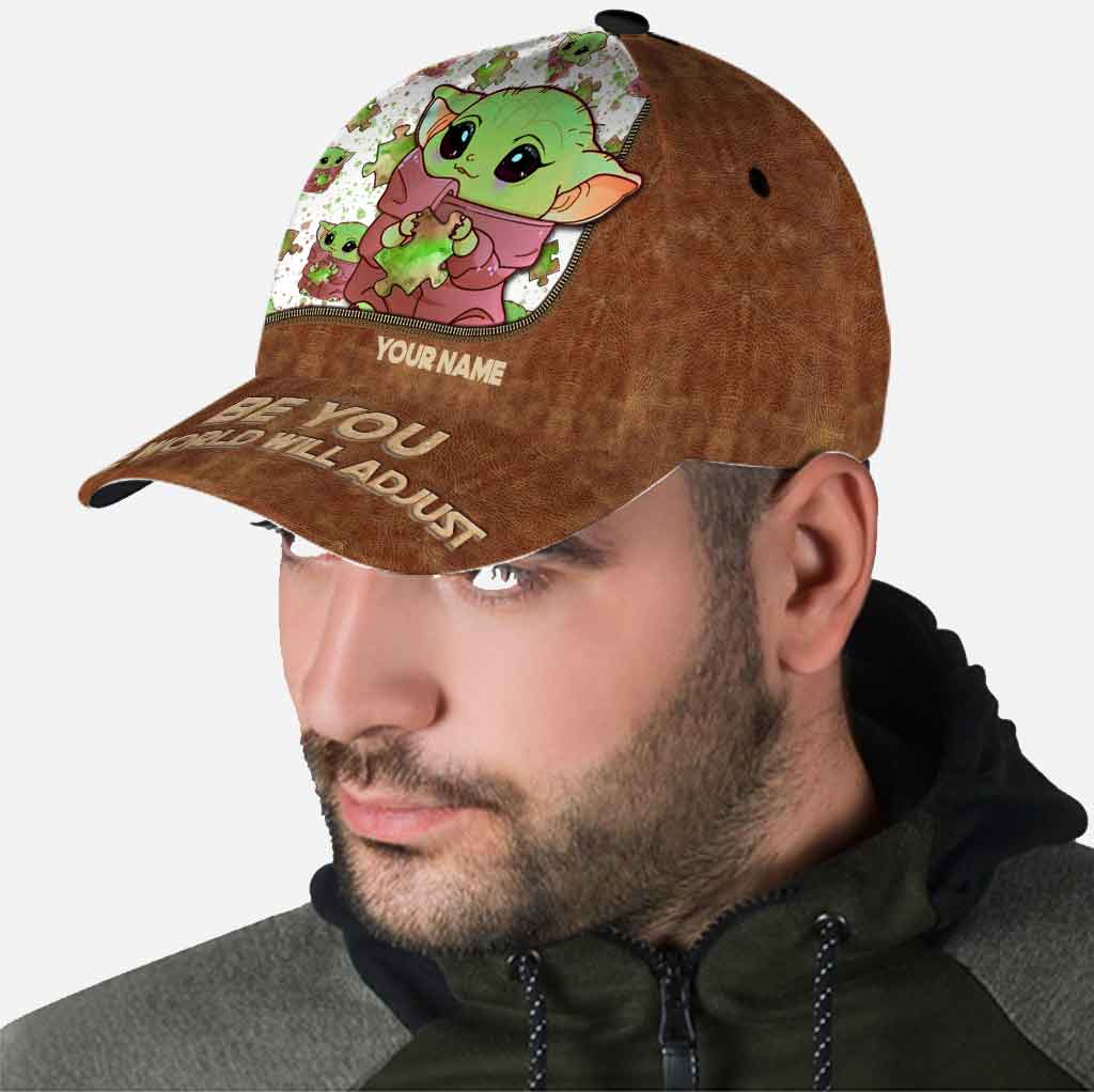 Be You The World Will Adjust - Personalized Autism Awareness Classic Cap With Leather Pattern Print