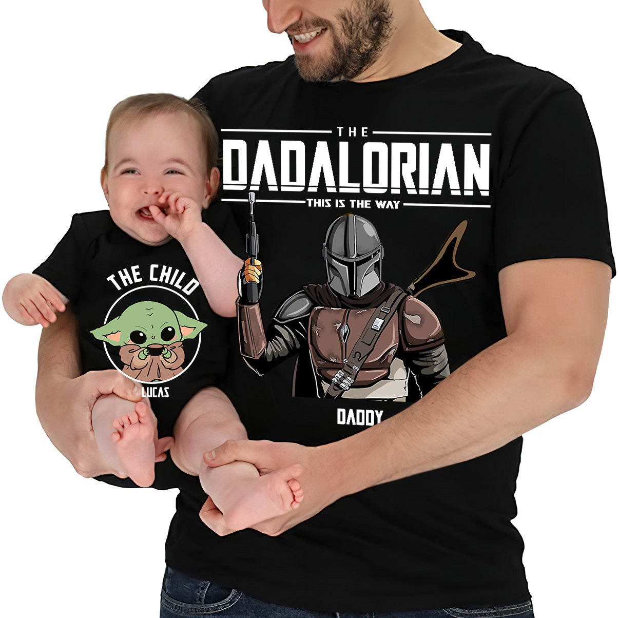 First Father's Day - Personalized The Force T-shirt And Baby Onesie
