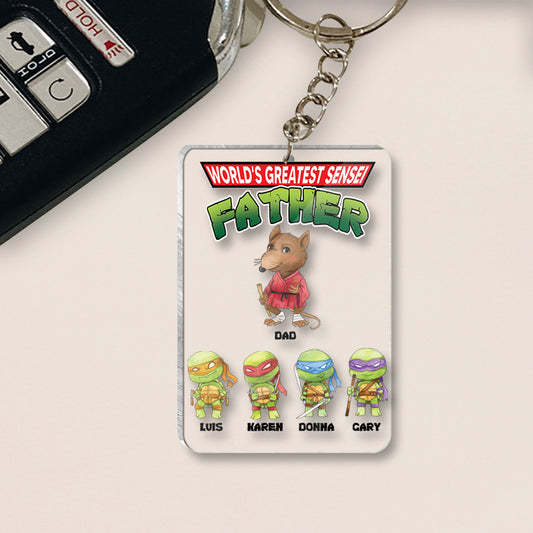 World's Greatest Sensei Father - Personalized Green Turtles Keychain