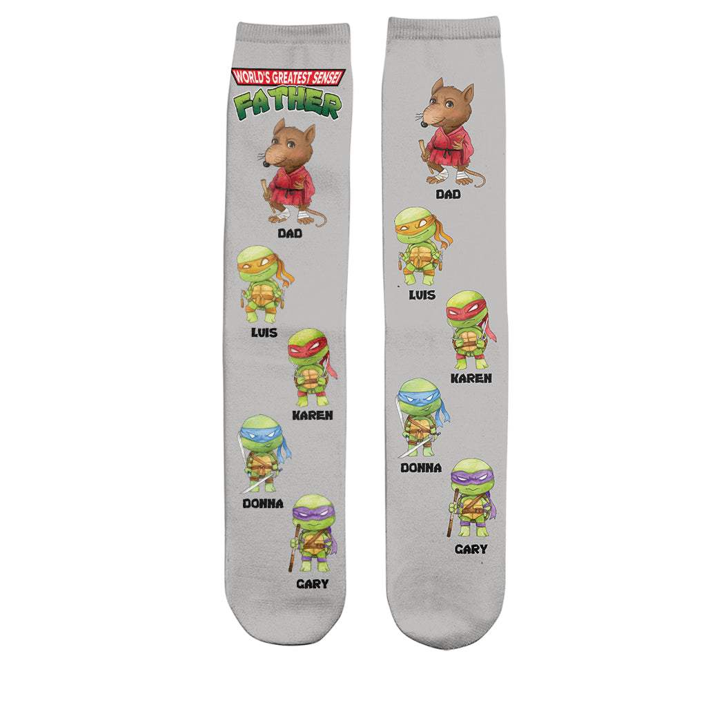 World's Greatest Sensei Father - Personalized Green Turtles Socks