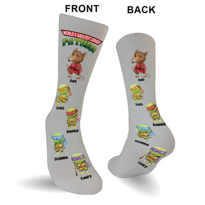 World's Greatest Sensei Father - Personalized Green Turtles Socks