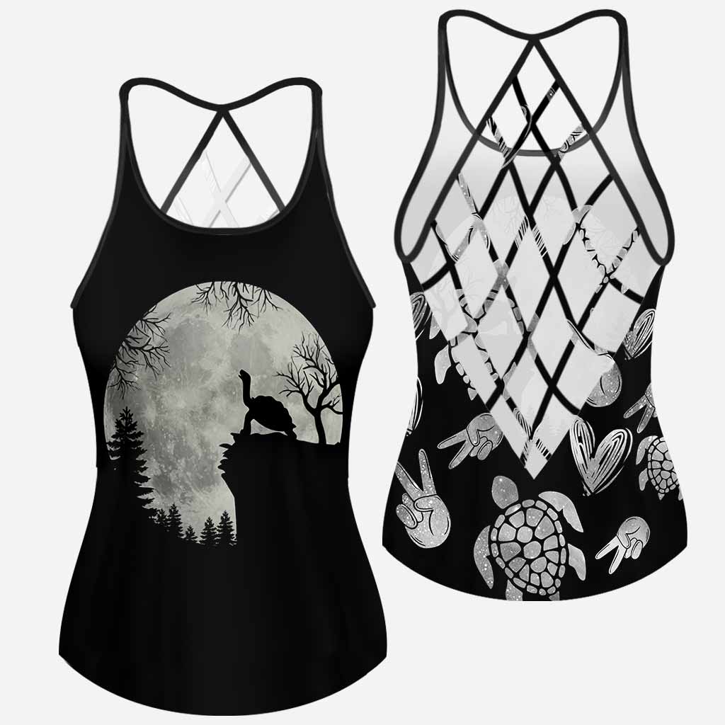 Turtle Moon Howling Turtle Halloween Cross Tank Top