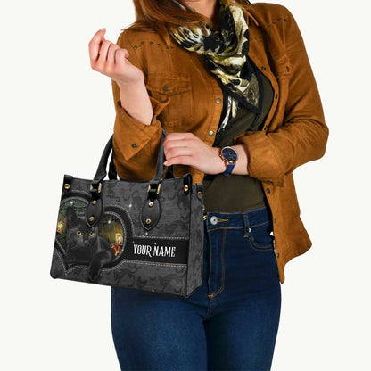 Black Cat Pumpkin - Personalized Halloween Leather Handbag