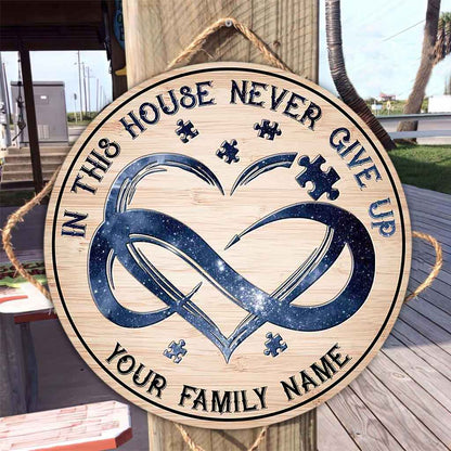 In This House - Autism Awareness Personalized Round Wood Sign