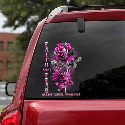 Faith Over Fear Dragon Pink Ribbon - Breast Cancer Awareness Decal Full