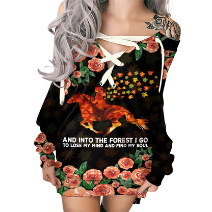 And Into The Forest I Go - Horse Off Shoulder Long Sleeve Dress