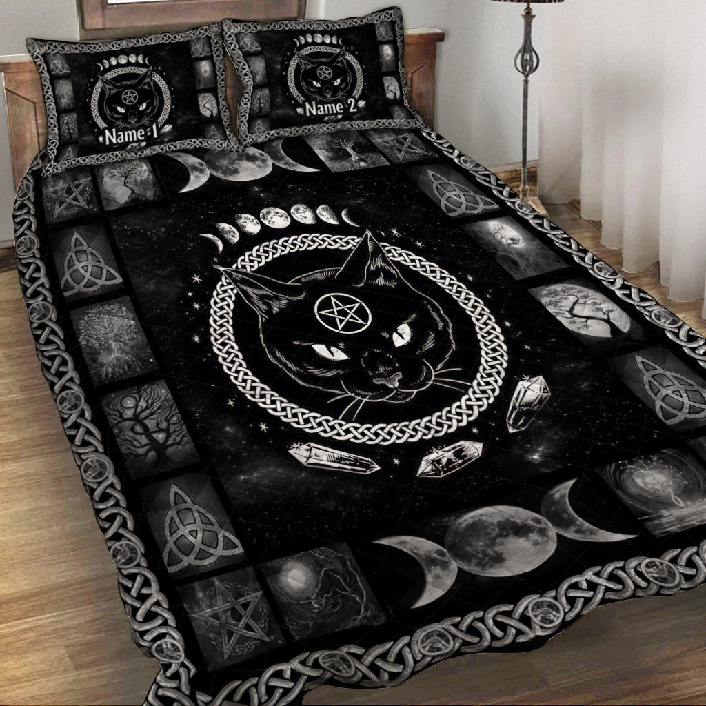 Hello Darkness My Old Friend - Personalized Halloween Black Cat Quilt Set