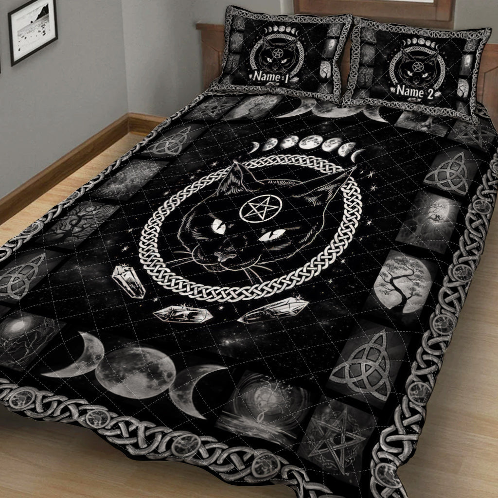 Hello Darkness My Old Friend - Personalized Halloween Black Cat Quilt Set