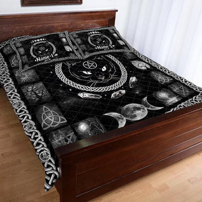 Hello Darkness My Old Friend - Personalized Halloween Black Cat Quilt Set