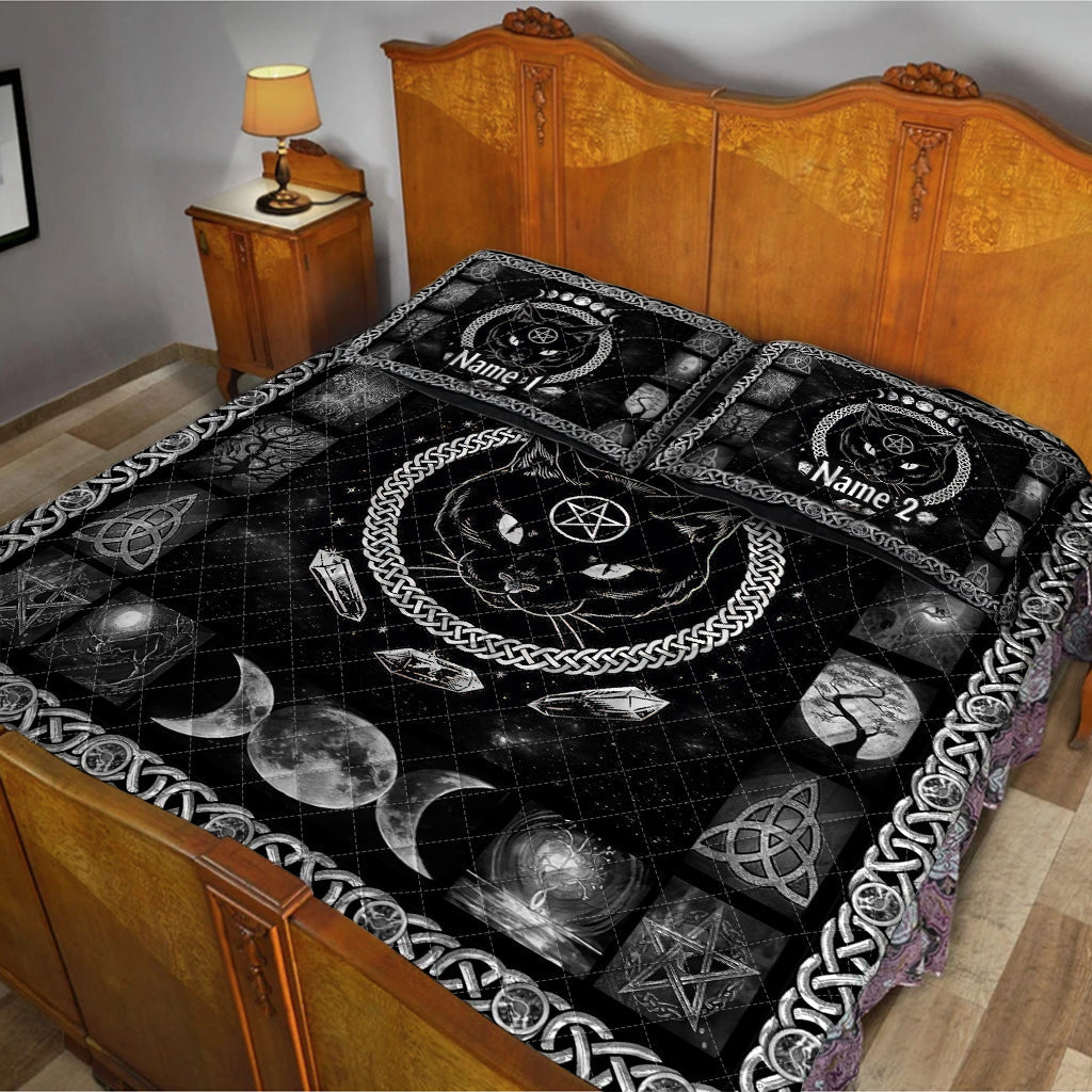 Hello Darkness My Old Friend - Personalized Halloween Black Cat Quilt Set