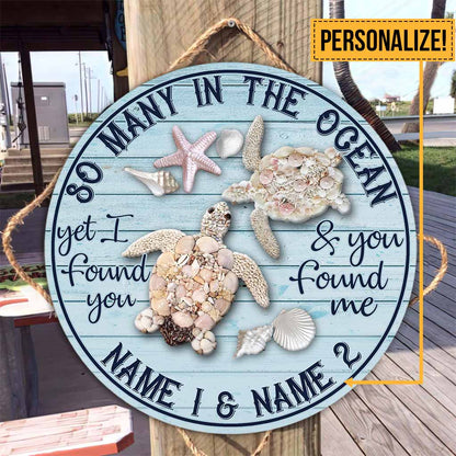 So Many In The Ocean - Turtle Personalized Round Wood Sign