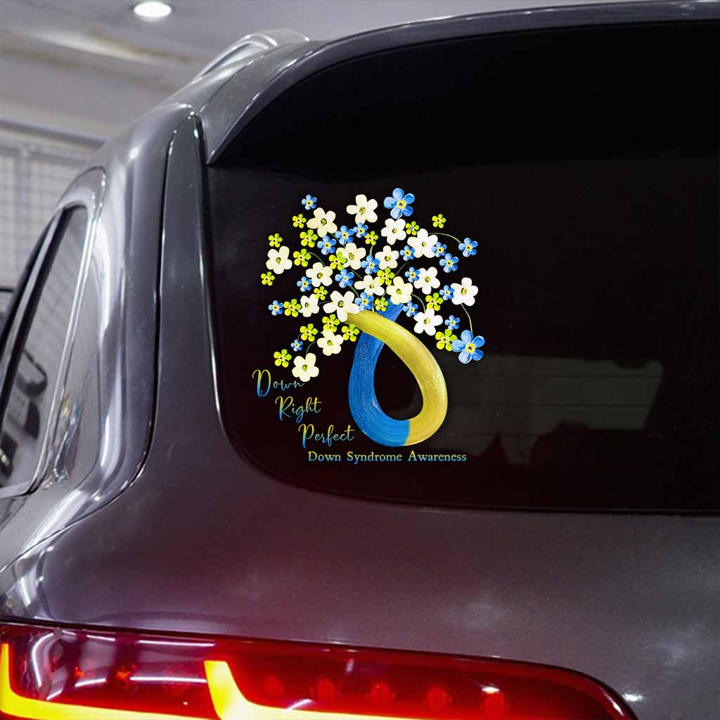 Down Right Perfect Blue Yellow Flowers Ribbon - Down Syndrome Awareness Decal Full