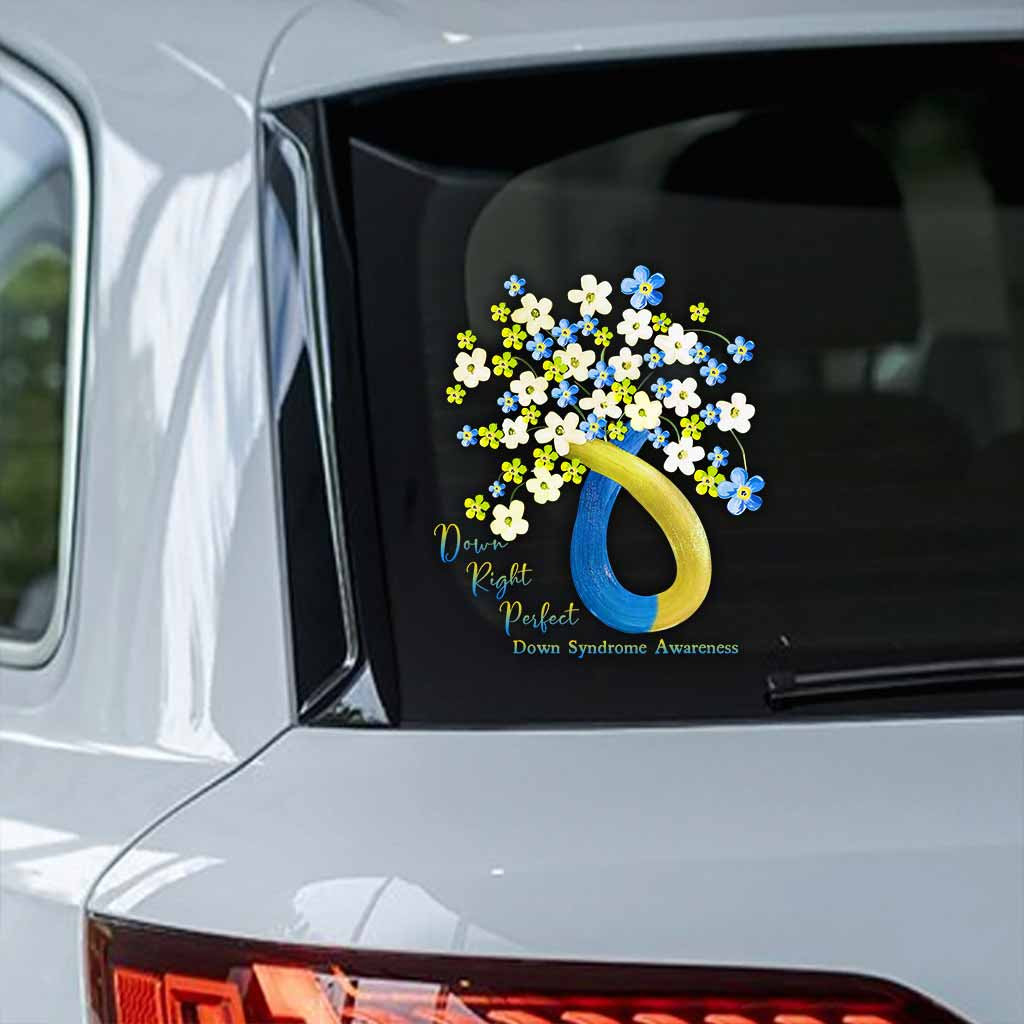 Down Right Perfect Blue Yellow Flowers Ribbon - Down Syndrome Awareness Decal Full