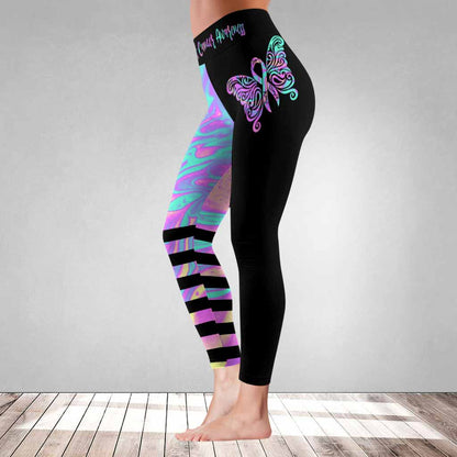 Faith Love Hope Ribbon Butterfly - Personalized Breast Cancer Awareness Leggings