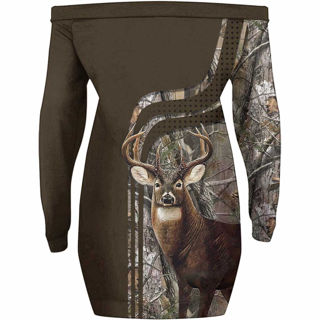 Country Girl Real Tree - Personalized Hunting Off Shoulder Long Sleeve Dress