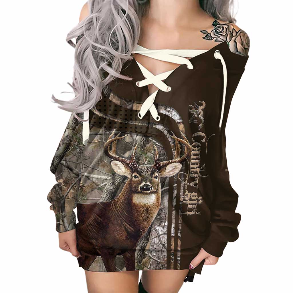 Country Girl Real Tree - Personalized Hunting Off Shoulder Long Sleeve Dress